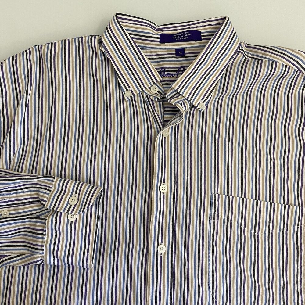 Alan Flusser Mens XL Multi Color Striped Button Down Shirt Cotton L/S